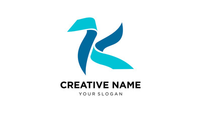 Modern abstract logo design template with stylized letter or symbol in shades of blue, representing creativity and innovation