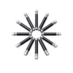 Radial Starburst of Black Pencils &mdash; Symmetric Stationery Pattern, Isolated On White Background