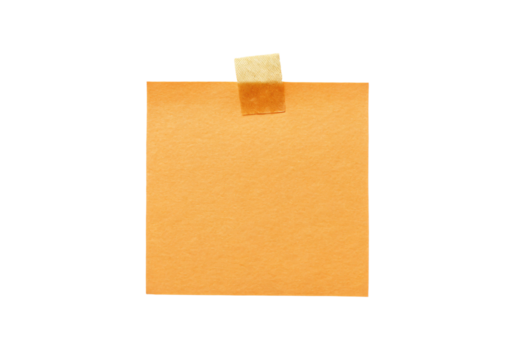 Orange sticky note with matching adhesive tape at top center, isolated on a transparent background - Powered by Adobe