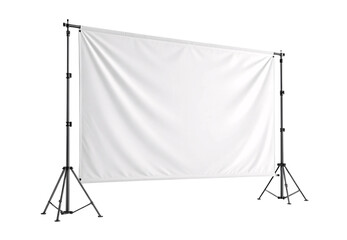 White fabric backdrop on adjustable tripod stand photography studio background setup, isolated on a transparent background