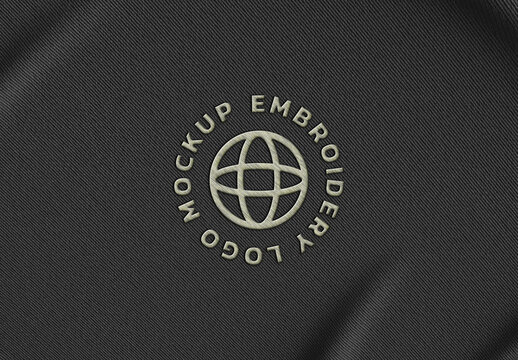 Circular Embroidered Logo on Fabric Mockup