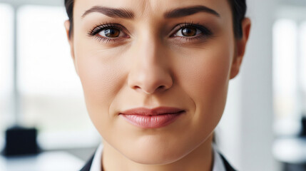 Fototapeta premium Close-up Portrait of a Stressed Businesswoman with a Concerned Expression