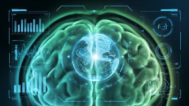 Digital Brain Interface with Global Network and Data Visualization.