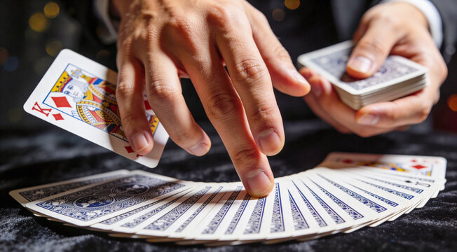 マジシャンがトランプを広げて披露するカードマジック