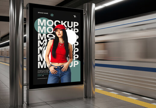 Subway Station Vertical Advertising Poster Mockup