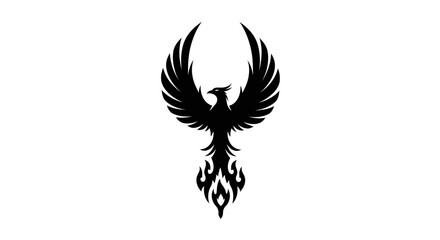 Obraz premium Black phoenix soaring on white background