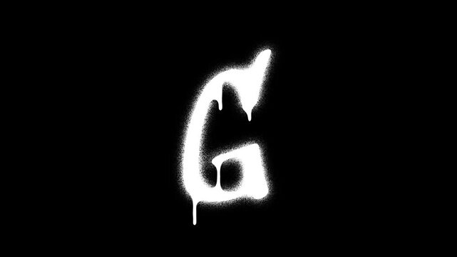 Spray Paint Letterform letter G. Gritty Texture Alphabet Animation. Urban Ink Effect.