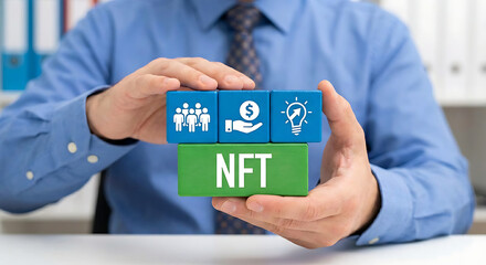 Concept of NFT token in crypto artwork. Non-fungible token with aspects of intellectual property.new nft