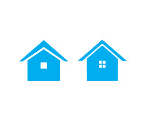 Blue house symbols are configured as fundamental modular graphic elements representing concepts of home and property.