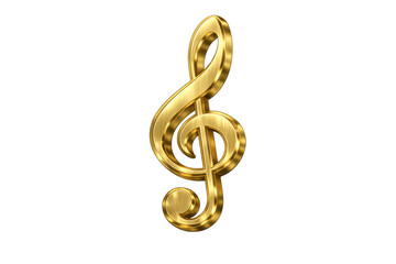 Obraz premium Golden 3d treble clef musical symbol, representing music, sound, melody, harmony and artistic expression