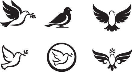 Obraz premium Dove ornament icon set black and white