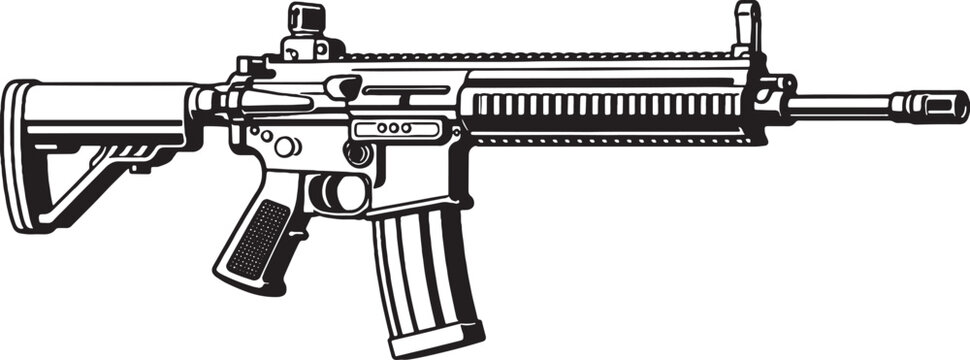 HK416 Rifle Black and White Line Art Illustration