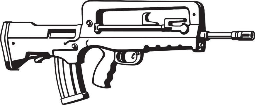 FAMAS Bullpup Rifle Black and White Line Art Illustration