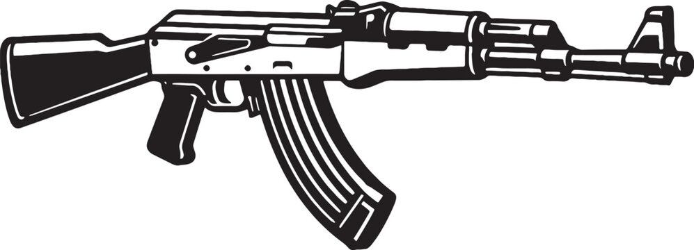 AK 47 Rifle Black and White Line Art Illustration