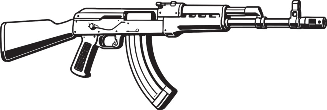 AK 74 Rifle Black and White Line Art Illustration