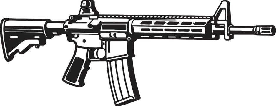 AR 15 Rifle Black and White Line Art Illustration
