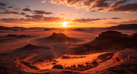 Dramatic Sunset Over Desert Landscape - Stunning Scenery for Travel and Adventure Concepts.