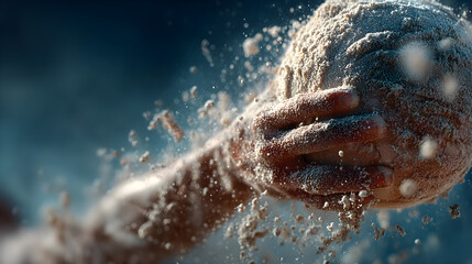 Fototapeta premium Dynamic Action Shot of Sand-Dusted Hands Grabbing a Volleyball