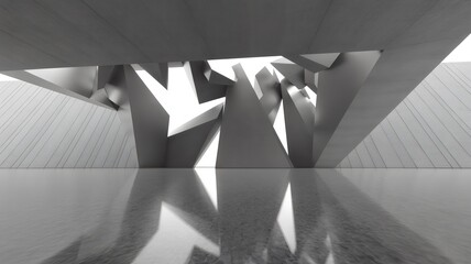 Abstract Geometric Interior with Reflective Floor