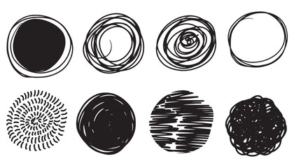 Abstract geometric minimalistic seamless patterns set. Polka dot, stripes, waves, random symbols. Hand-drawn circular line texture. Circular geographic grid. Circle topography line map stock vector © Md