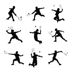 Obraz premium Badminton Player Silhouette Set collection on white background