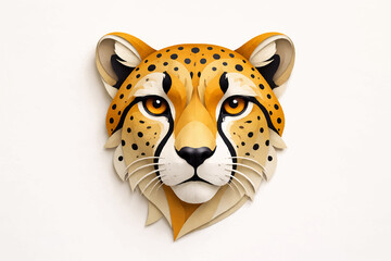 Minimalist Tiger Head Paper Cut Out Illustration in Layered Paper Style
