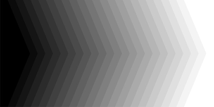 Chevron arrow pattern in grayscale gradient from black to white. Repeating geometric shapes create dynamic motion effect for modern tech or industrial design. Abstract vector illustration