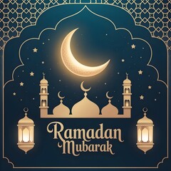 a modern islamic poster design featuring Ramadan Mubarak