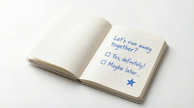 Romantic Notebook Note - "Let's Run Away Together?" Creative Proposal Concept