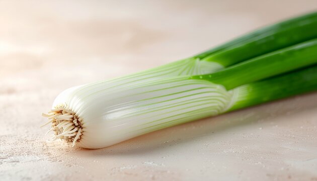 Fresh Spring Onion or Scallion Close Up on Light Textured Background