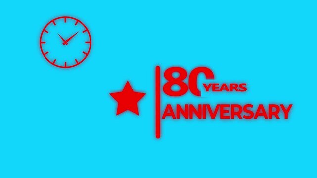 80 years anniversary motion graphic 4K footage with star. Animated design showing a clock and star symbol with 80 years anniversary text on green background.