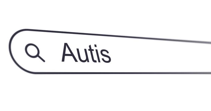 Typing word autism into search box, looking information about awareness of ASD diagnosis and autism, search bar close-up, footage