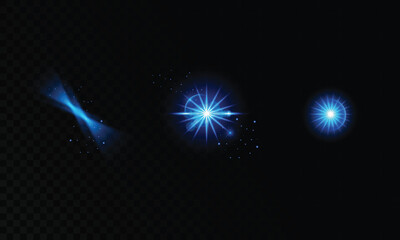 Glowing lens flare light effect set with transparent sunlight rays vector png