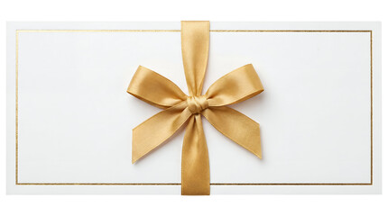 Fototapeta premium White Gift Card with Gold Ribbon and Bow Isolated on Transparent Background for Christmas and Birthday