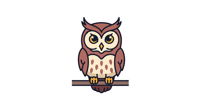 Cartoon Owl Perched Branch.