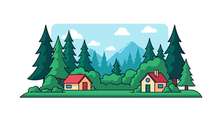 Obraz premium Cottages in Forest Landscape.