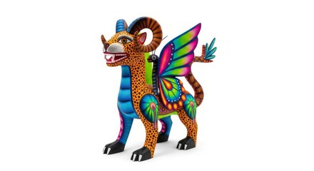 Bright Alebrije figurine from Oaxaca: handmade Mexican folk art. AI generated.
