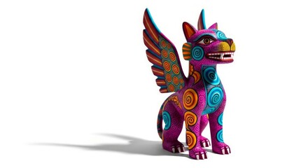 Bright Alebrije figurine from Oaxaca: handmade Mexican folk art. AI generated.
