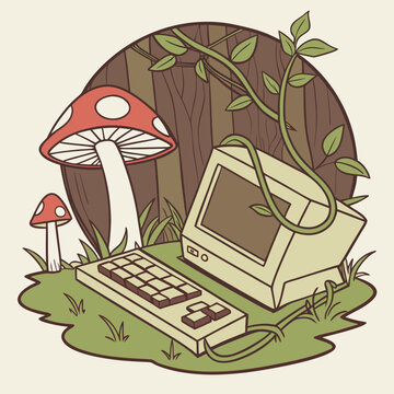 Fungi reclaiming old computer mushrooms keyboard monitor