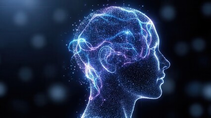 Obraz premium Ultra realistic artificial intelligence brain made of glowing neural networks, futuristic science concept, dark background, cinematic lighting, shallow depth of field, professional stock photo
