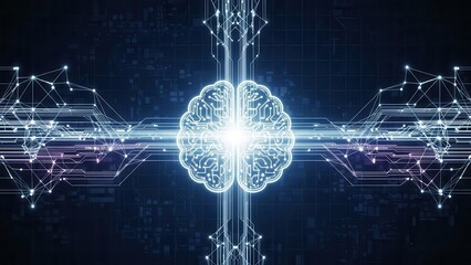 Ultra realistic artificial intelligence brain made of glowing neural networks, futuristic science concept, dark background, cinematic lighting, shallow depth of field, professional stock photo