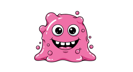 Happy pink slime monster with big eyes and a wide smile © A B I G A I L