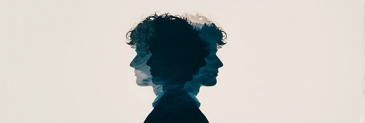 A creative silhouette artwork featuring overlapping profiles in a modern, abstract style, highlighting themes of identity and introspection.