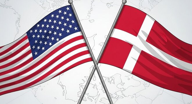United states and denmark flags crossing