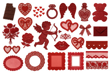 Fototapeta premium Romantic red Valentine's png element set on transparent background
