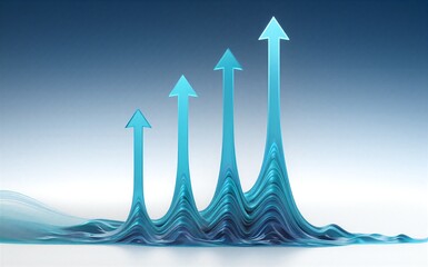 Four upward arrows rise from wavy blue waves, symbolizing growth and progress.