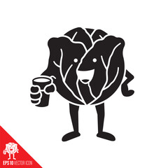 Cabbage Kawaii character with vegetable smoothie drink vector icon