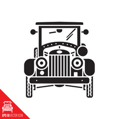 Vintage car vector icon. Front view of early 20th century automobile.