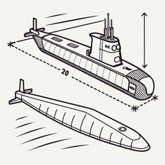 Obraz premium Naval submarine alignment showing depth and diagram
