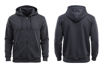 Dark gray zip up hoodie front and back views sweatshirt